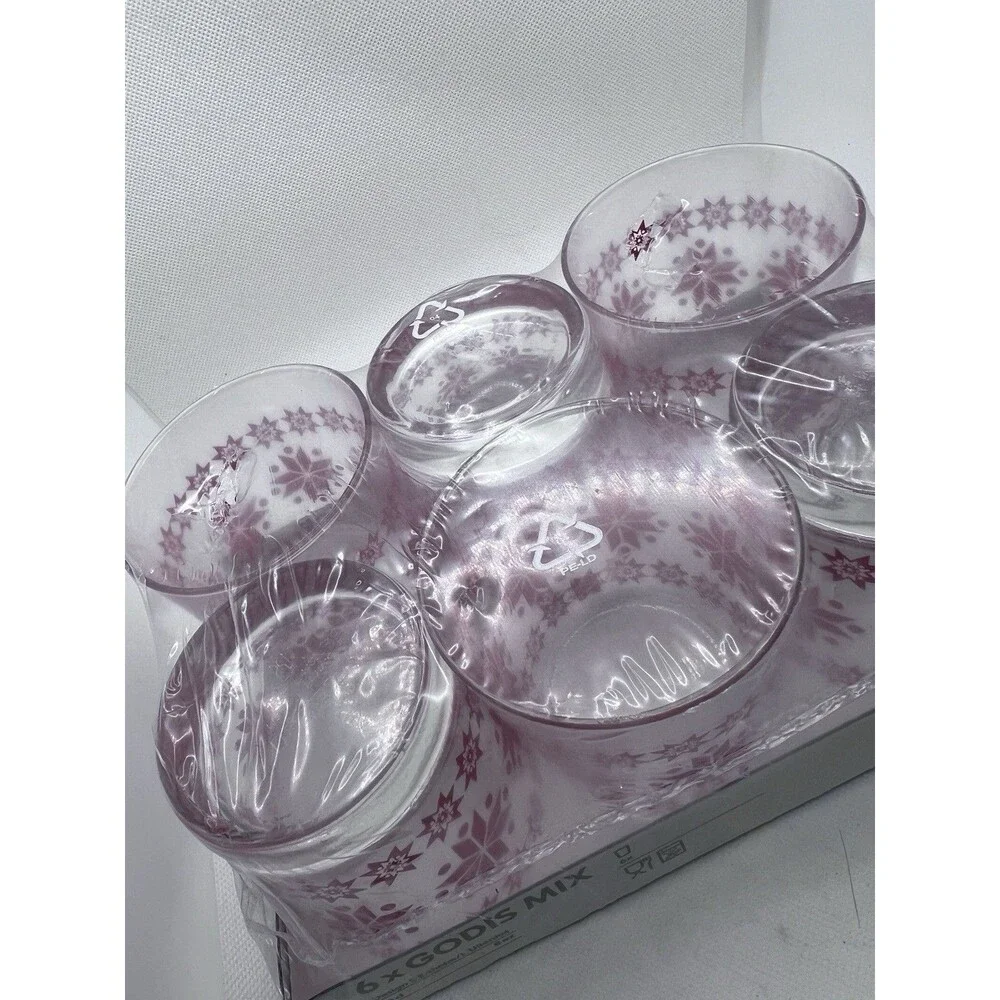 IKEA Clear Glass Red Snowflake Winter Set 6 Glasses 8oz fair isle new christmas